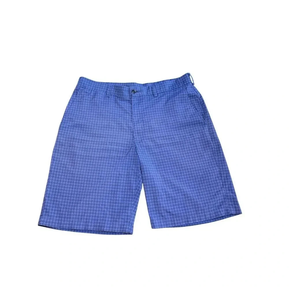 PGA Tour Men's Golf Shorts Size 34 Blue Check Chino Casual 5-Pocket